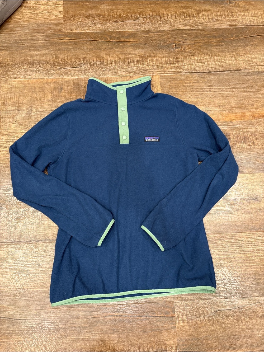 Patagonia Navy Zip-Up Fleece with Light Green Trim